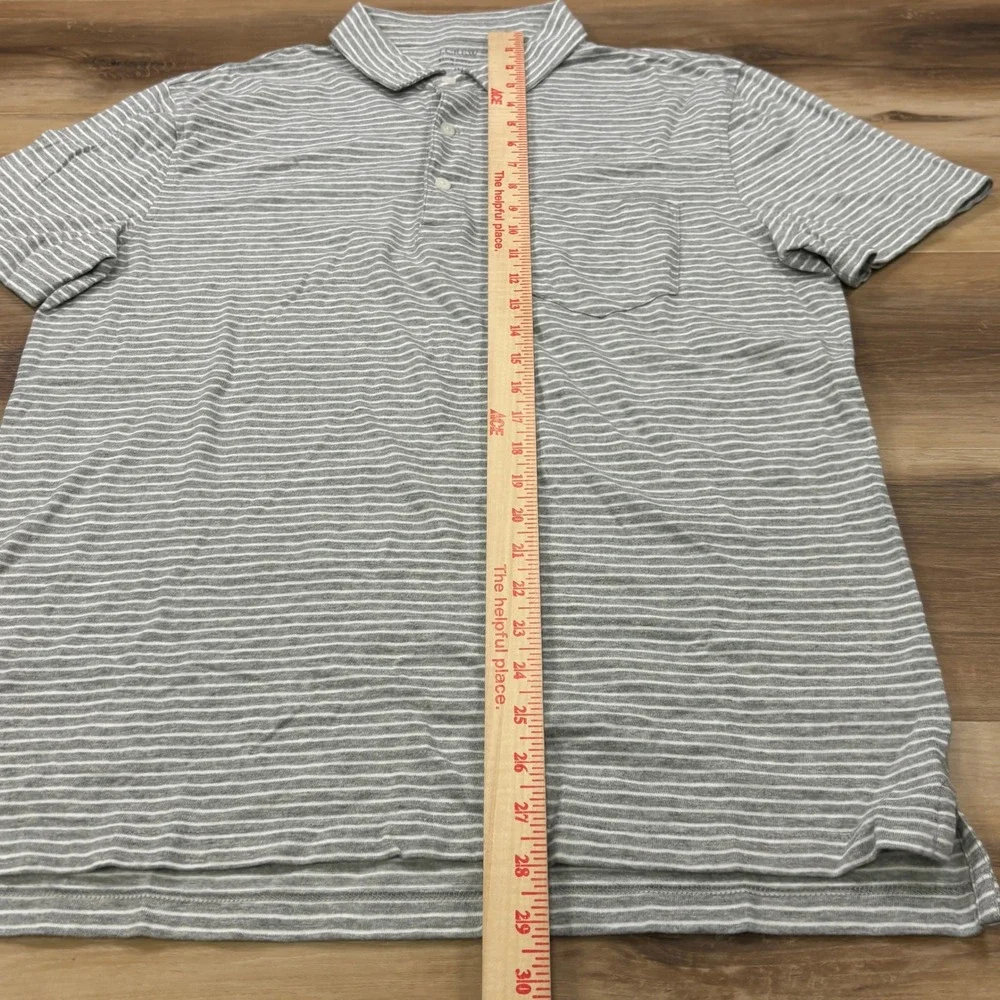 J. Crew Polo Shirt Mens Large Minimalist Slub Cotton Classic Fit Grey Striped